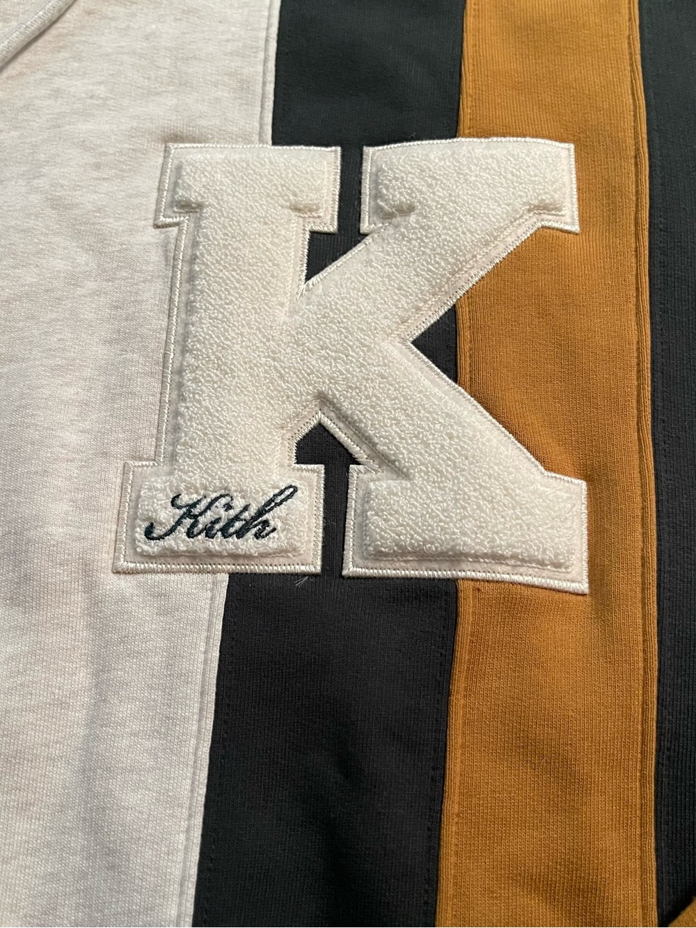 Kith Williams iii Paneled Hoodie Stadium Sweatshirt in Green Mustard Cream